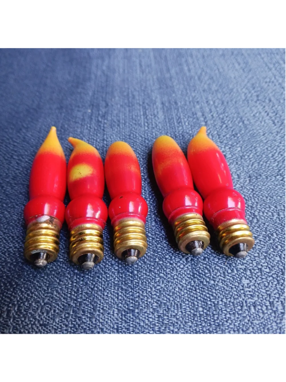 VTG Christmas Candle Red Orange Flame Glass Bulb C7 Lot of 5 Candelabra
